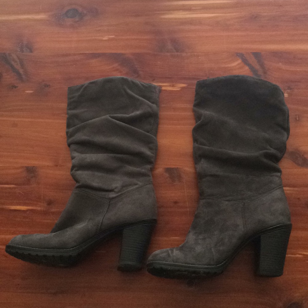 Grey suede mid calf boots, Sz 7.5